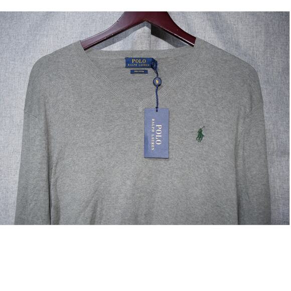 Polo Ralph Lauren Gray Pima Cotton V-Neck Sweater S NWT - Picture 2 of 3